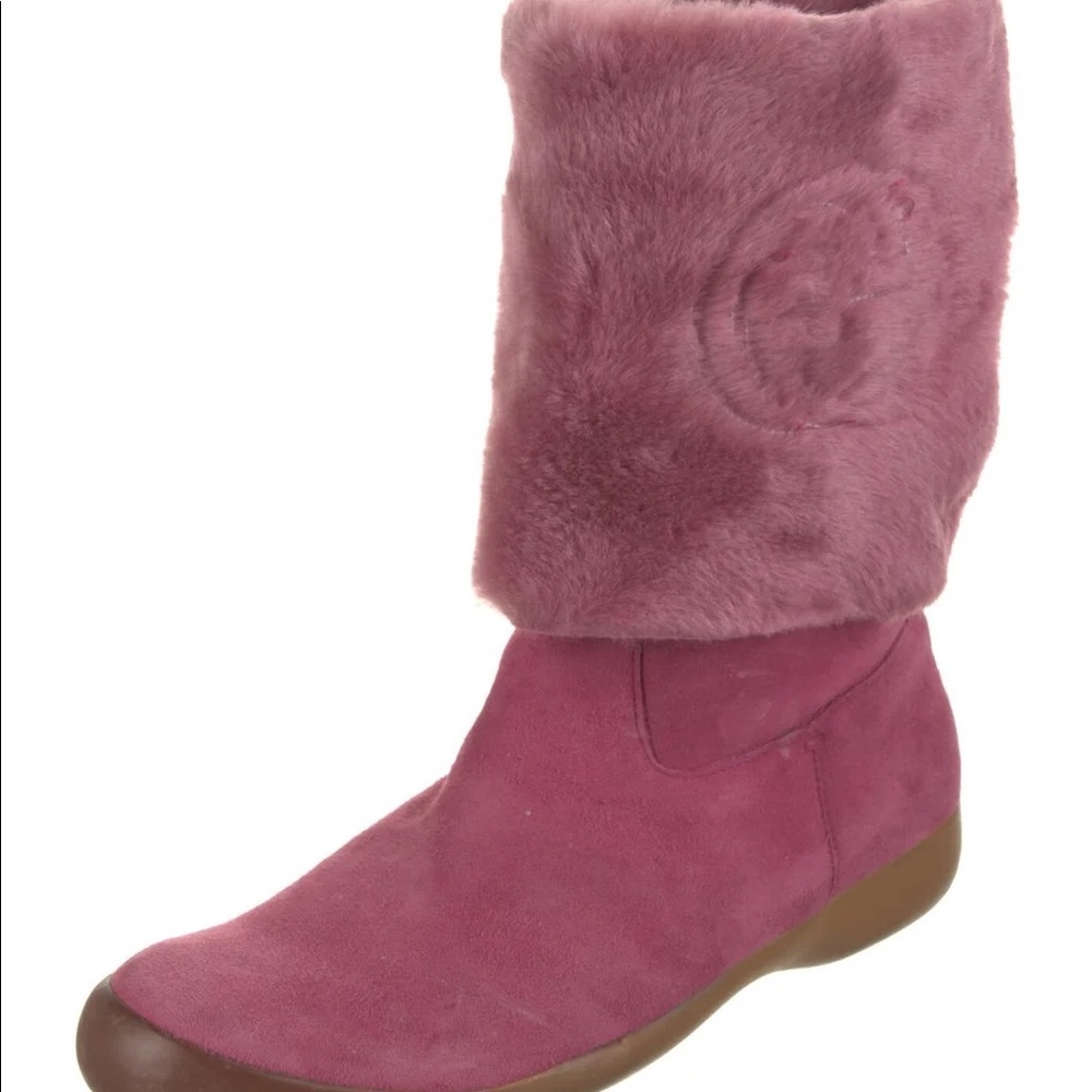 GUCCI Interlocking GG Logo Fur & Suede Riding Winter Boots- wear tall or folded - Picture 3 of 7